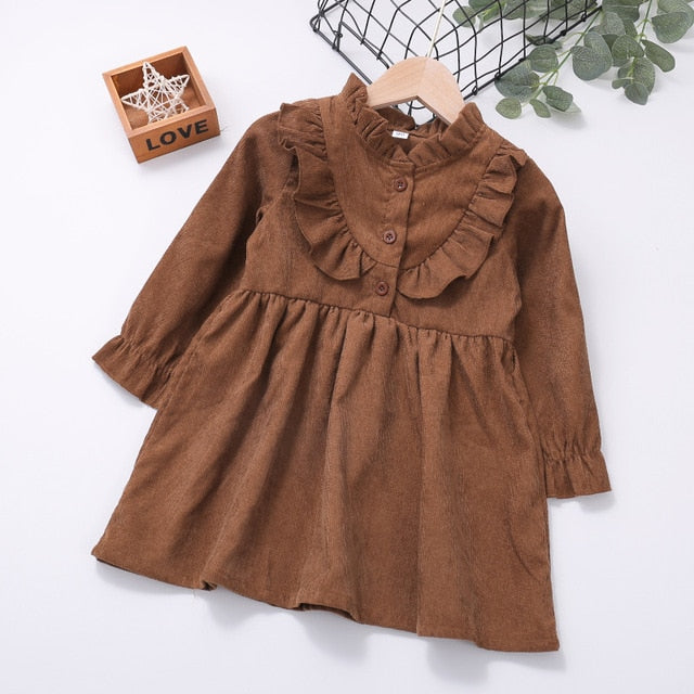 Girl's Long Sleeve Cotton Ruffles Dress