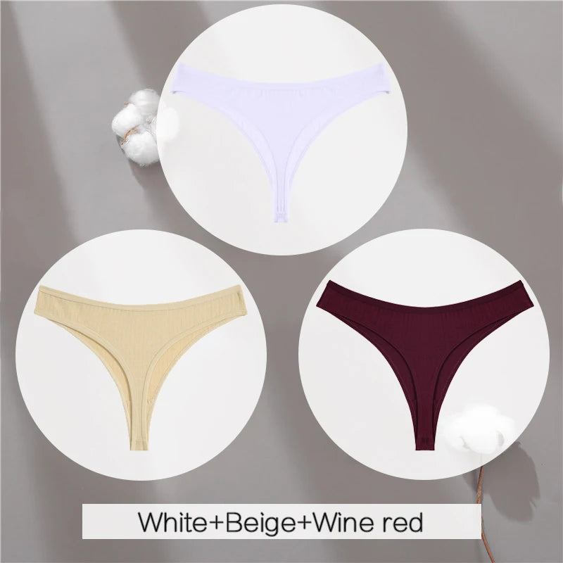 Women's Cotton Thongs 3Pcs/set Soft T-back Underpants S-XL G-string Underwear Low Waist Cotton Panty Lingerie