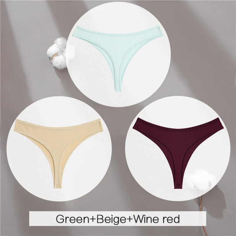 Women's Cotton Thongs 3Pcs/set Soft T-back Underpants S-XL G-string Underwear Low Waist Cotton Panty Lingerie