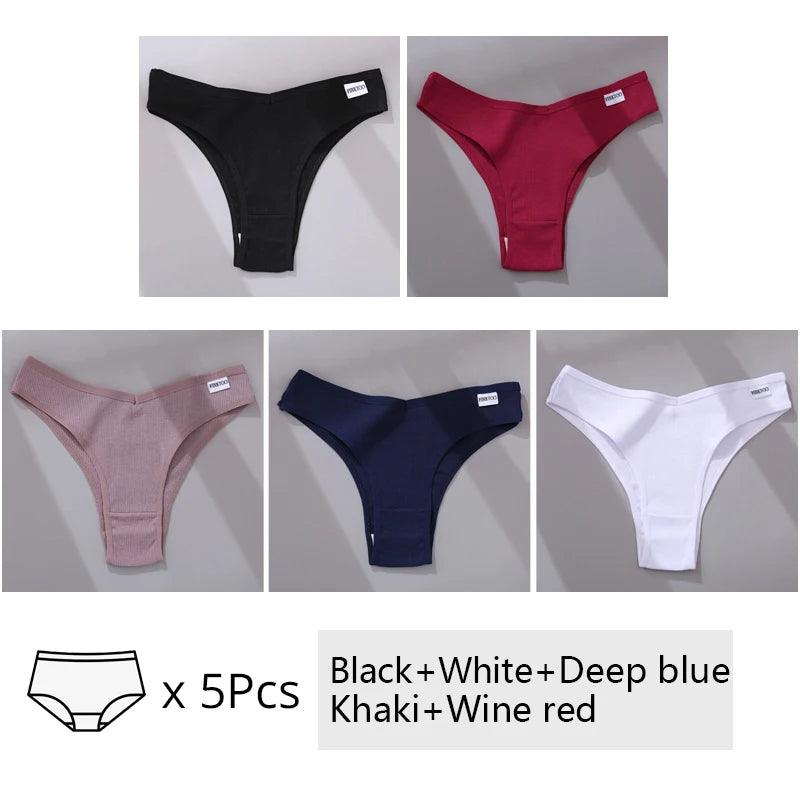 Women's Cotton Underwear Set - 5 Pack Brazilian Low-Rise T-Back Panties