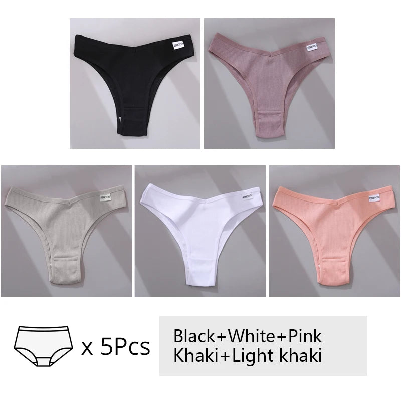 Women's Cotton Underwear Set - 5 Pack Brazilian Low-Rise T-Back Panties