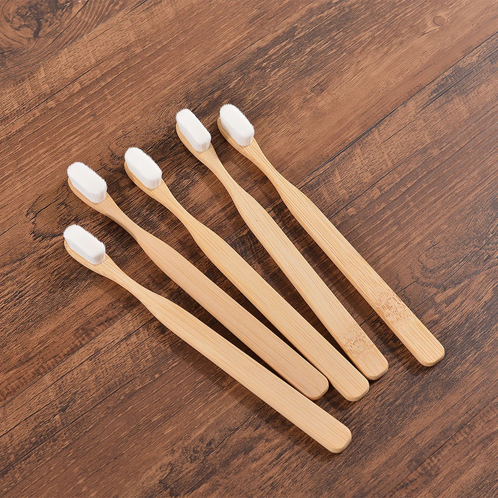 Adults 5Pcs Ultra Fine Bristle Vegan Bamboo Toothbrush