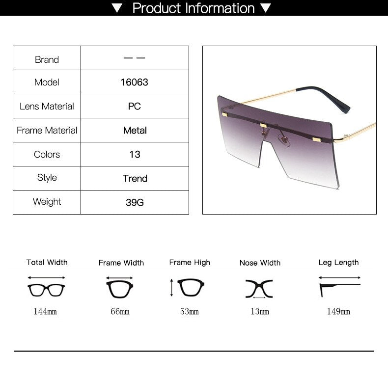 Unisex Classic Rimless Oversized Sunglasses Uv400