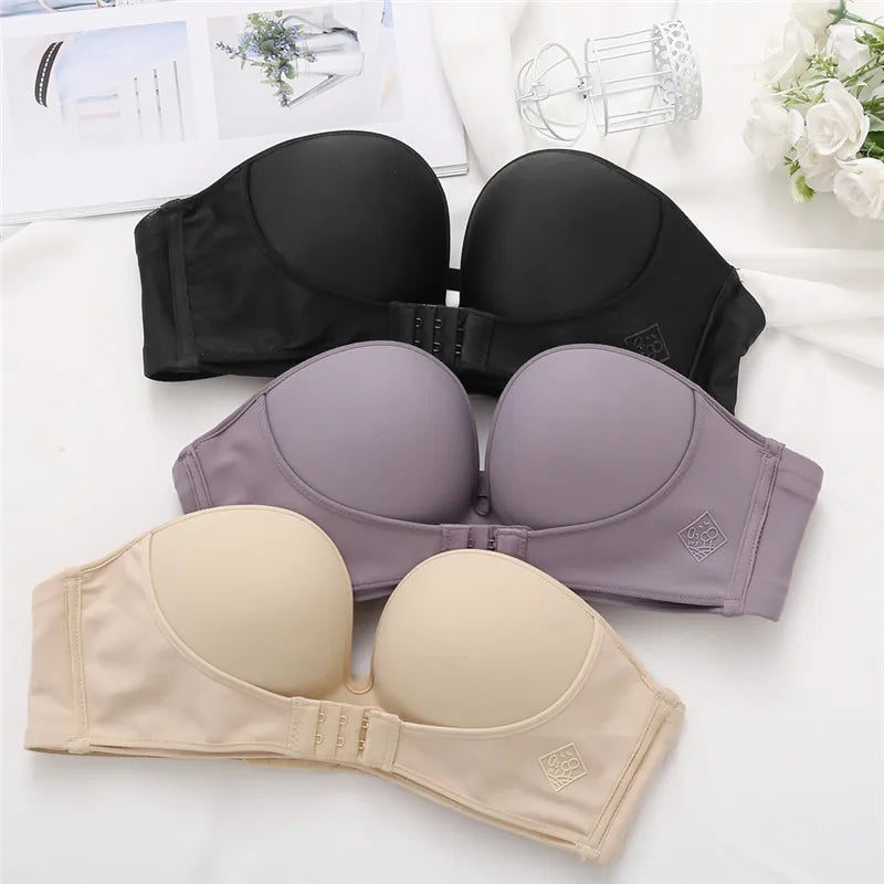 Front Closure Push Up Bra - Women Brassiere Strapless Seamless Bralette ABC Cup
