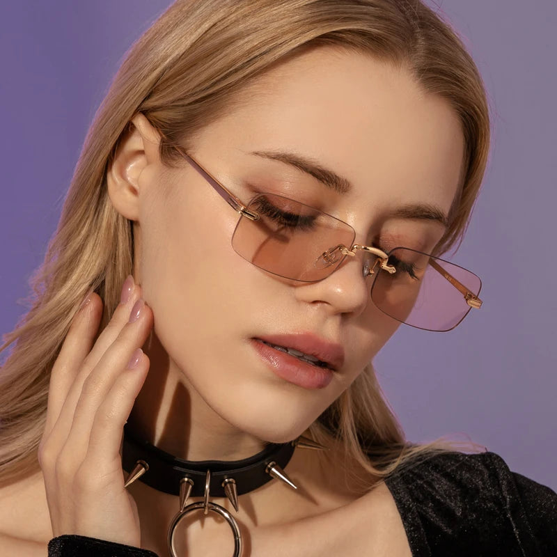 Small Rimless Square Sunglasses - UV400 Protection Metal Frame