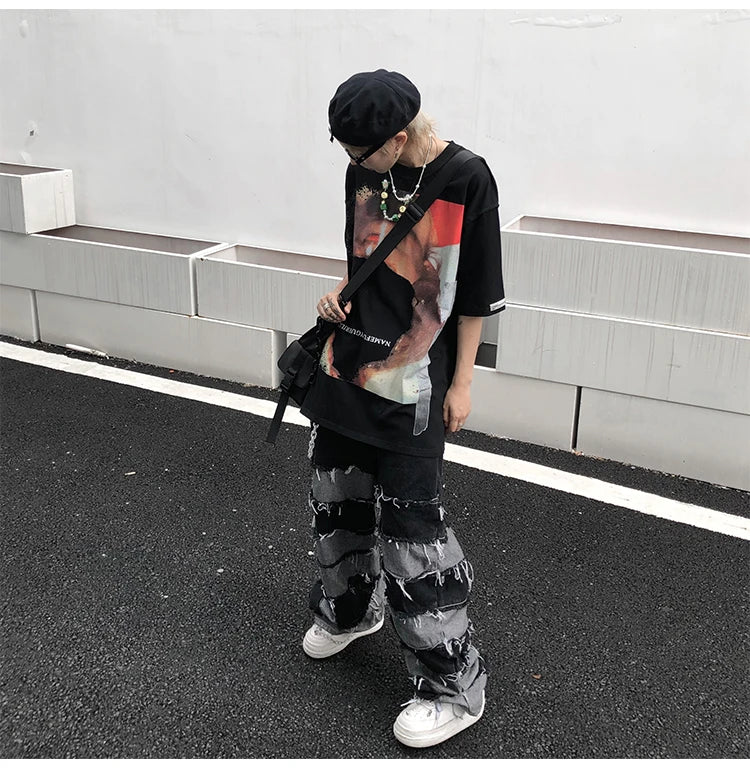 Men's Tassel Baggy Pendant Wide Leg Jeans