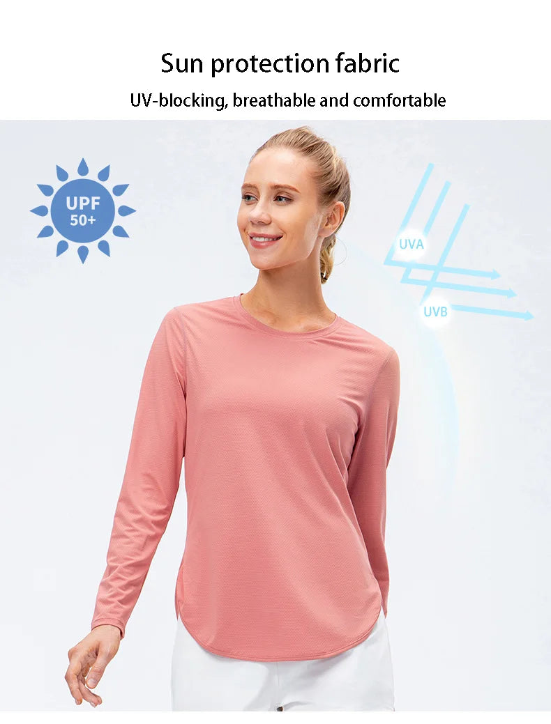 UPF50+ Women's Workout Shirt Loose Long Sleeve Sports Top Breathable Quick Dry Yoga Exercise Fitness Running Shirt