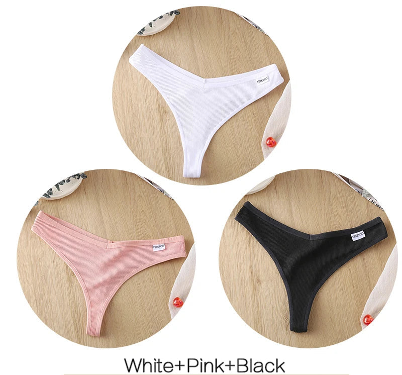 Women's Fruit Embroidery Thongs Cotton T-back Underpants G-string V Waist Underwear Bikini Lingerie