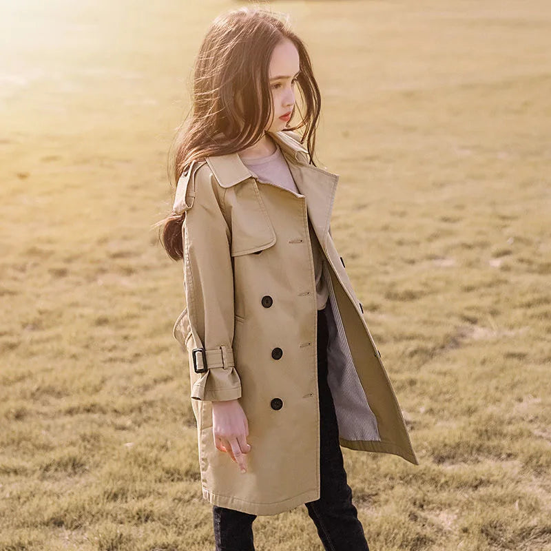 Girls Long Trench Windbreaker Coat 4-13 Years Old
