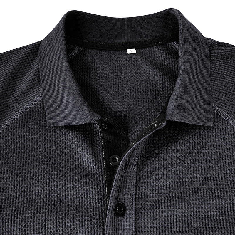 Men's Spring Autumn Turn Down Collar Long Sleeve Business Anti-Shrink Polo Shirt