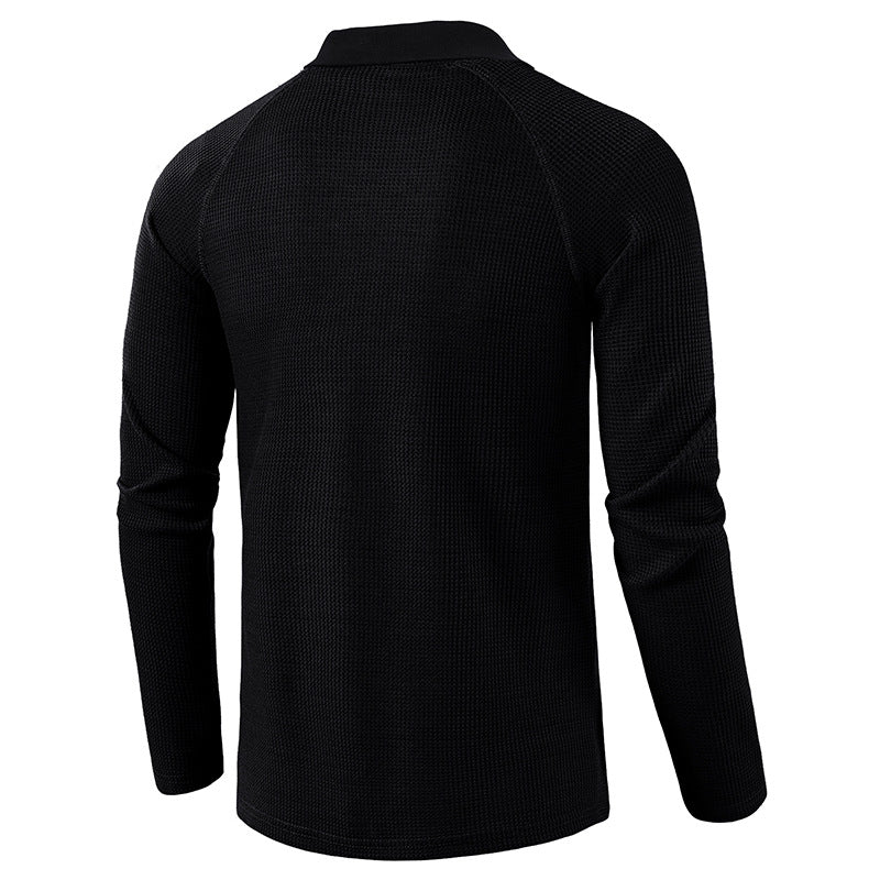 Men's Spring Autumn Turn Down Collar Long Sleeve Business Anti-Shrink Polo Shirt