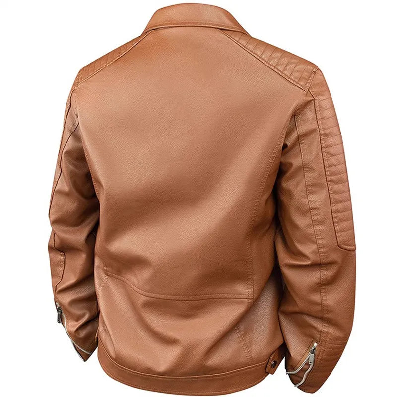 Men's Vintage PU Leather Moto Biker Jacket - Spring Autumn Casual Outerwear