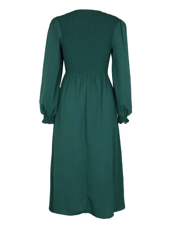 Women's Autumn Winter Elegant V-neck Lace Mid-Length High Waist Dress