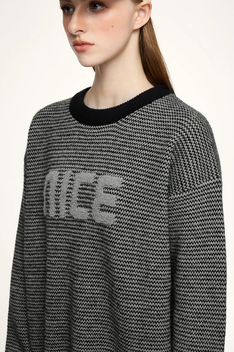 Unisex Letter Print Loose Knit Pullover Sweater