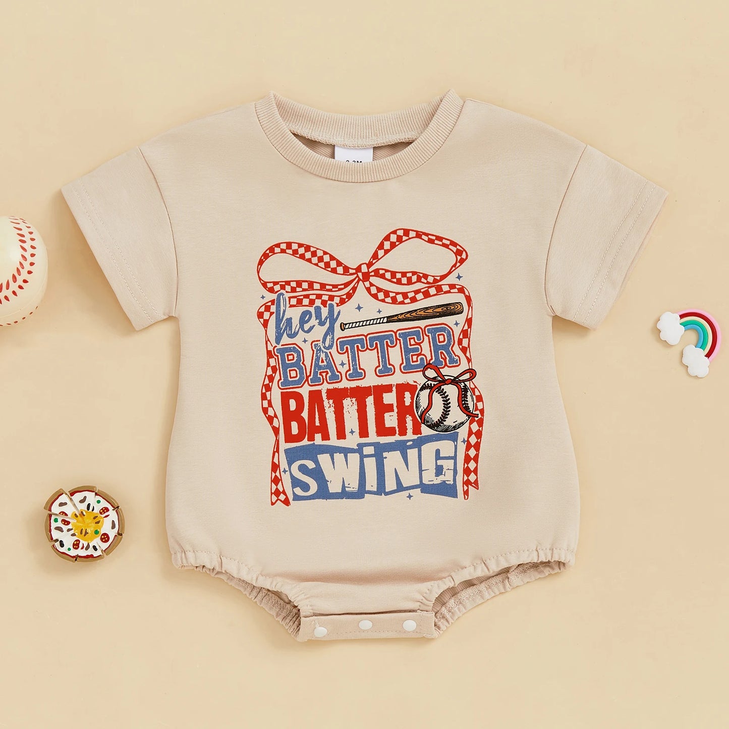Lovely Baby Girls Baseball Bow Rompers - Short Sleeve Bodysuits (0-18M)