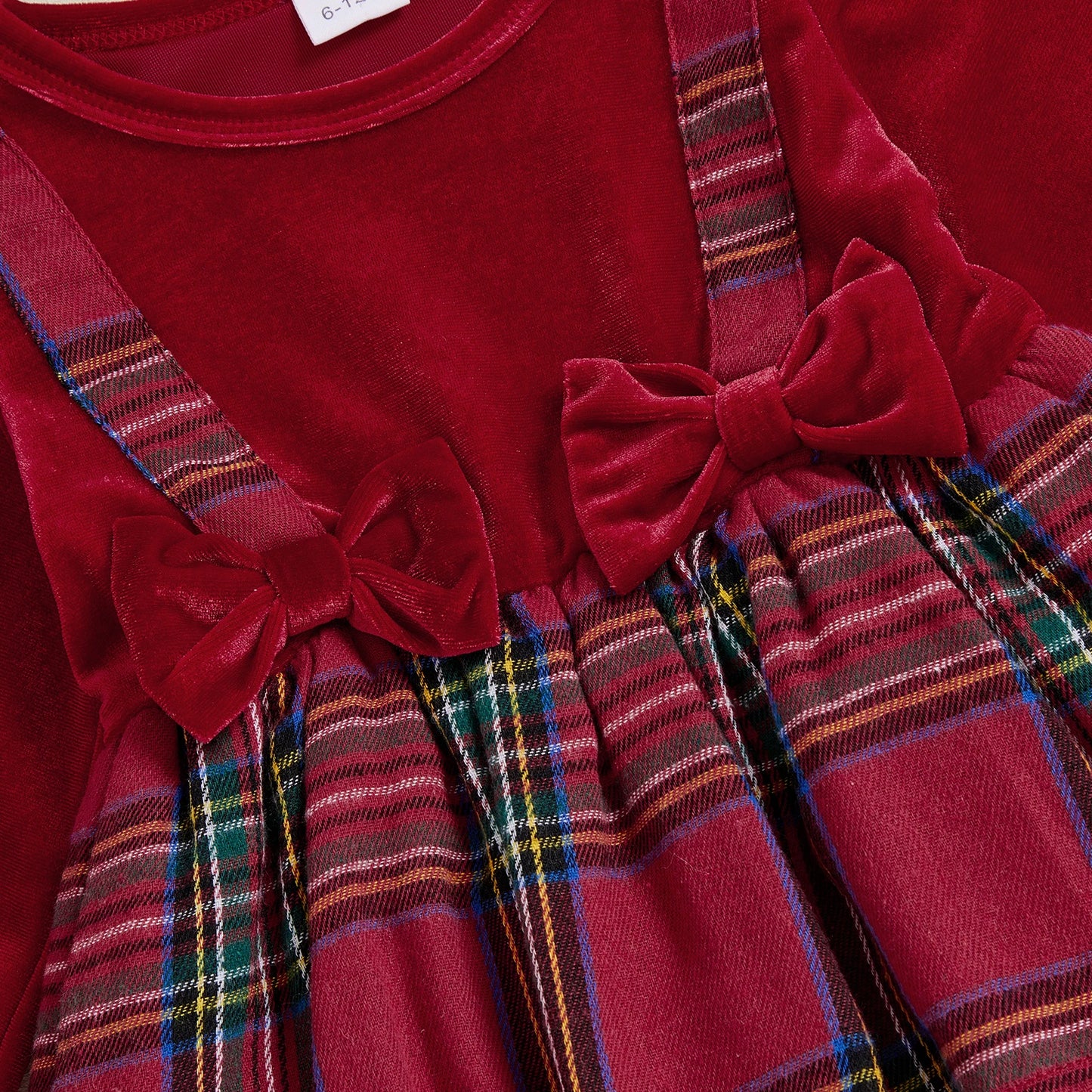 Baby Girls Christmas Plaid Velvet Party Dress (0-4Y)