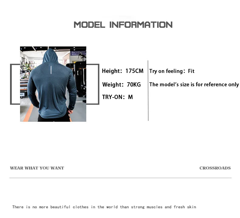 Men's Fitness Tracksuit Running Sport Hoodie Gym Hooded Outdoor Workout Athletic Muscle Training Sweatshirt Top