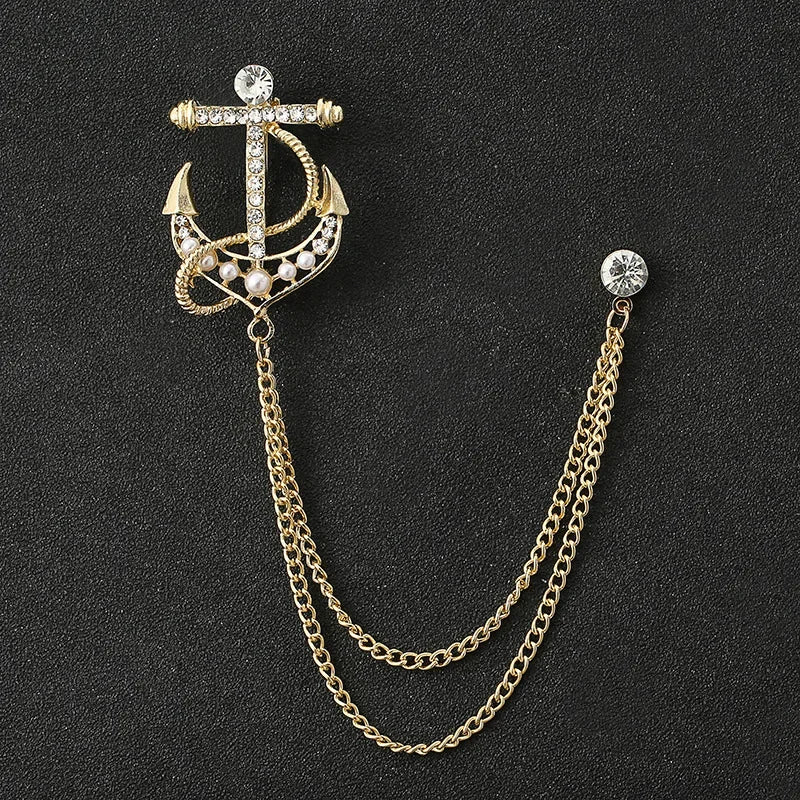 Rhinestone Eagle Brooch - Vintage Airplane Tassel Chain Lapel Pin