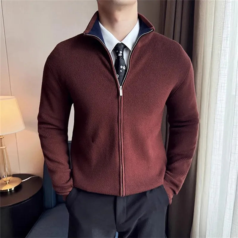 Men's Autumn Winter Stand Collar Casual Knitted Cardigan