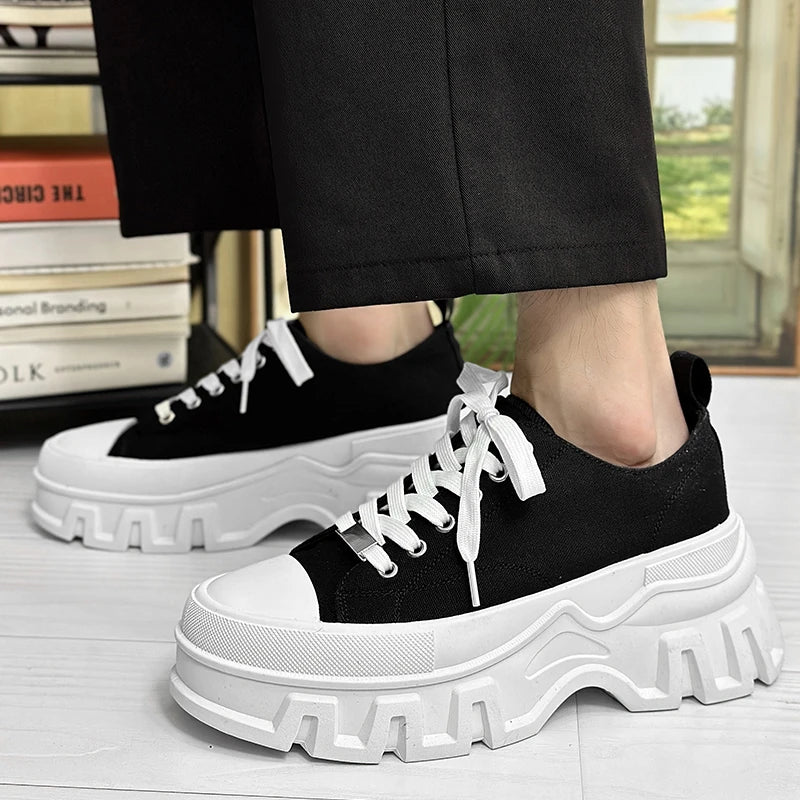 Men's Autumn Platform Walking Shoes - Chunky Thick Sole Lace-Up Sneakers