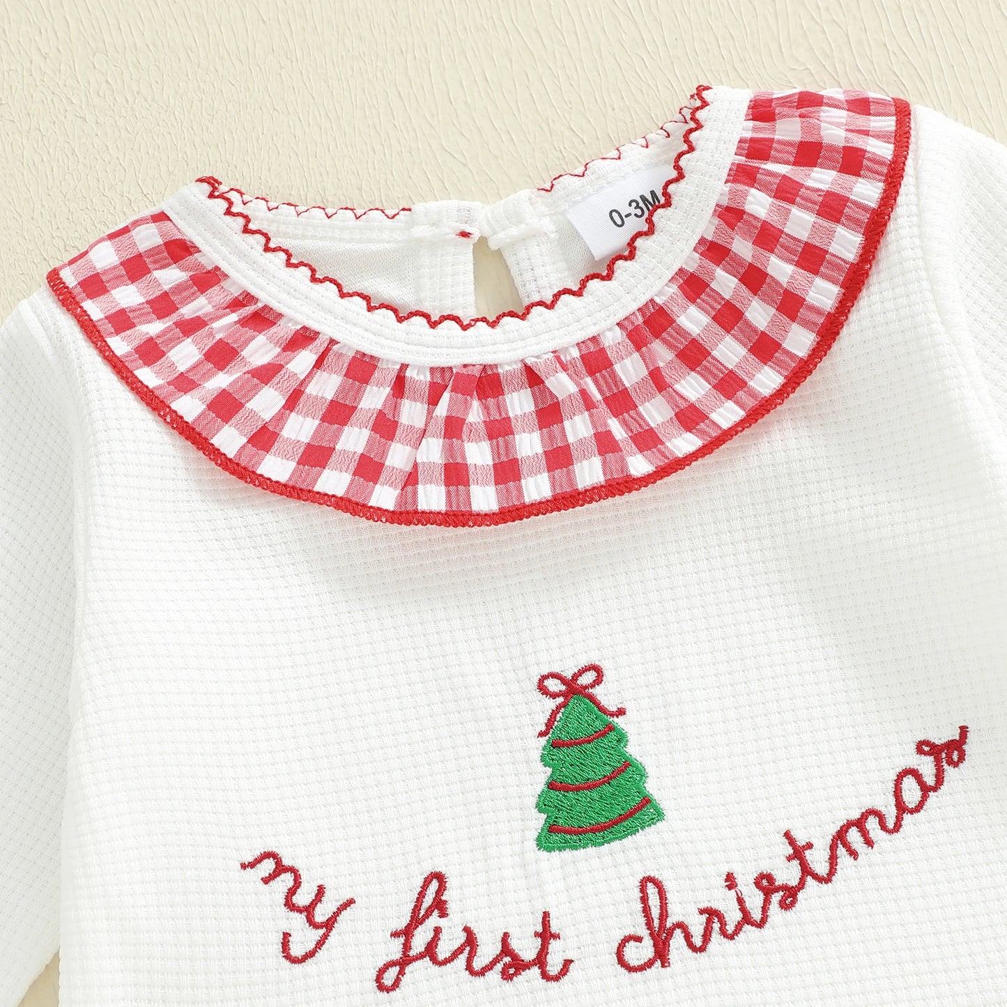 Baby Christmas Tree Embroidered Plaid Romper (0-6M)
