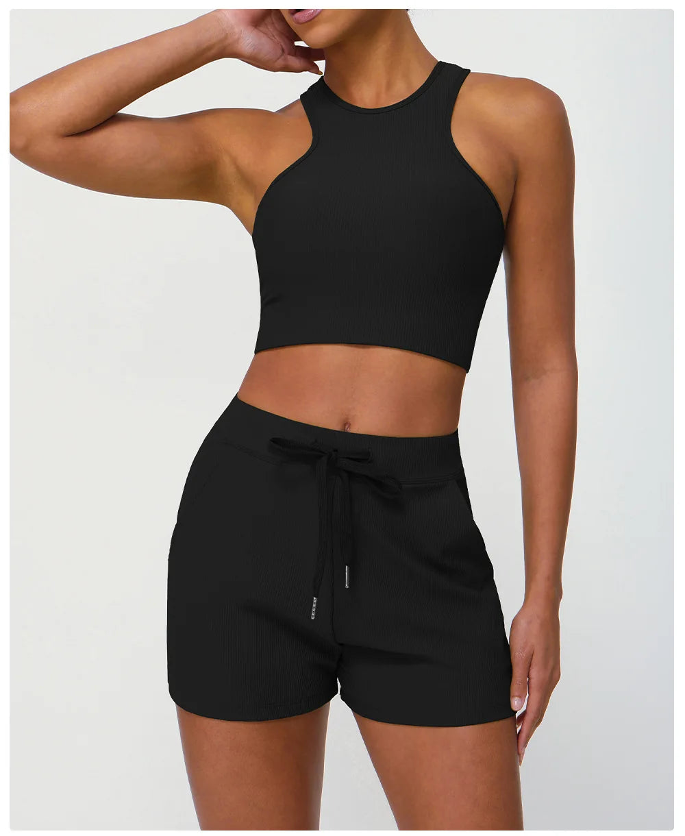 Women's Two Pieces Fitness Yoga Set Gym Breathable Quick Dry Running Short Sportswear Workout Set