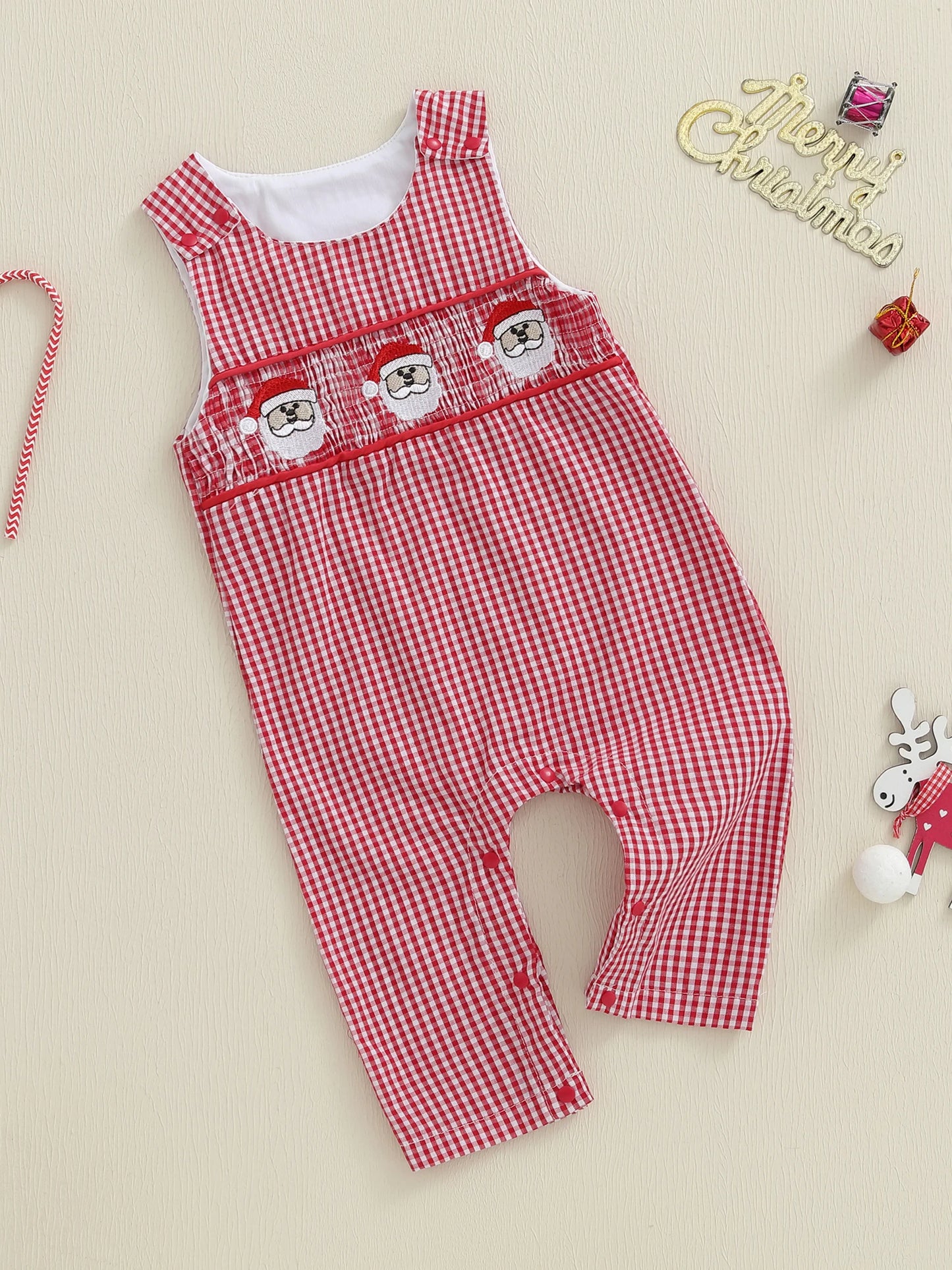 Lovely Baby Christmas Romper - Sleeveless Santa Claus Embroidery Jumpsuit (0-24M)