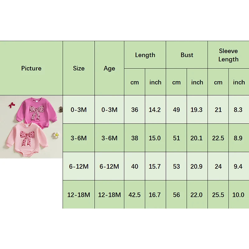 Children's 0-18M Baby Girls Bubble Romper Heart Bow Embroidery Long Sleeve Sweatshirt Jumpsuit