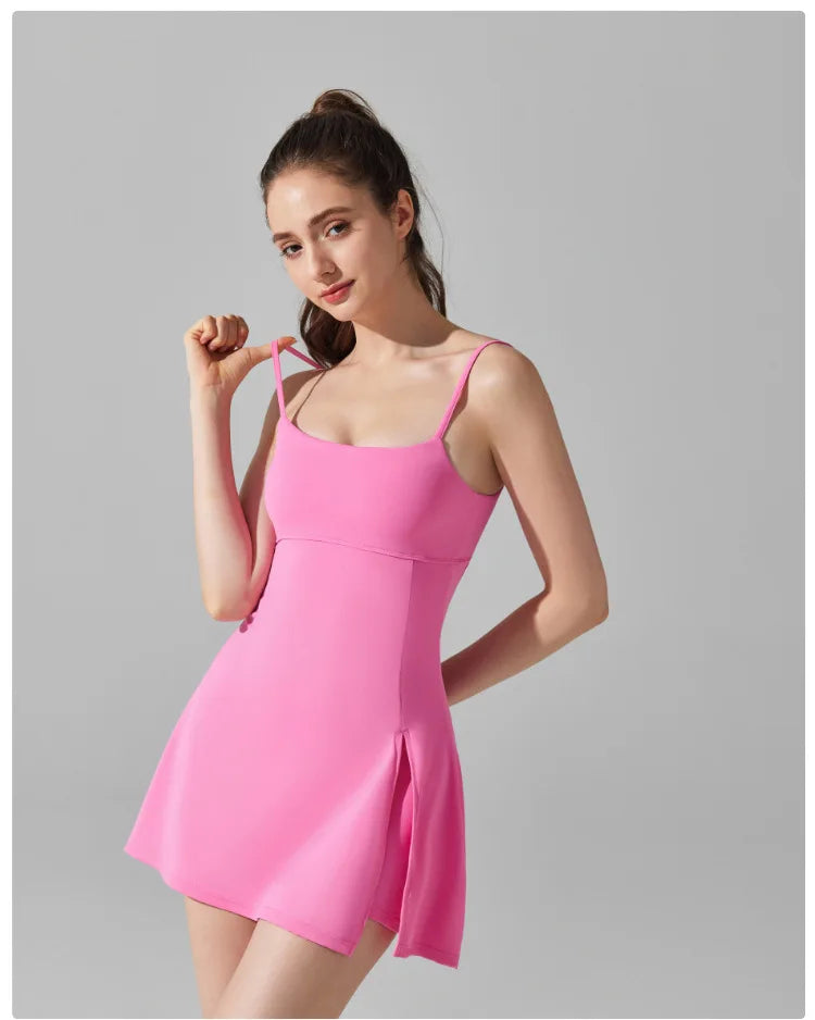 Women's Sports One Piece Yoga Suit Breathable Quick Dry Short Sportswear Female Workout Tennis Dress