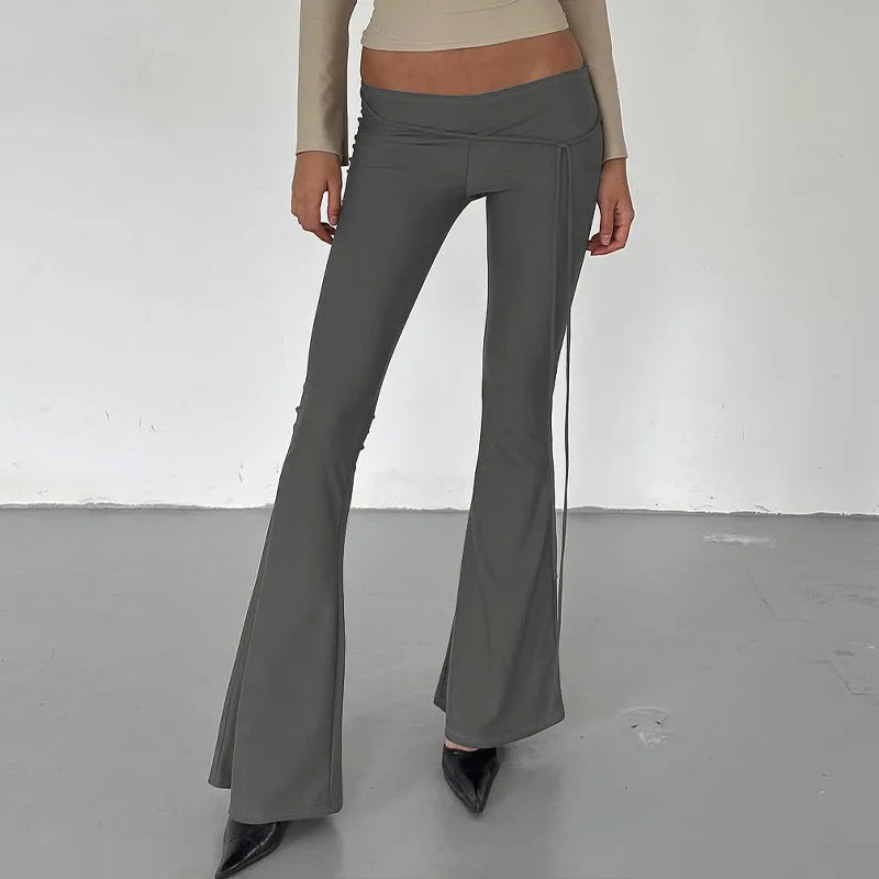 Women's Summer Flared Pants Rave Festival Outfits Slim Fit Low Rise Trousers