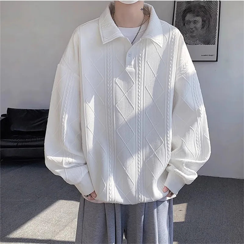 Men's Loose Turn Down Collar Casual Pullover Sweatshirt