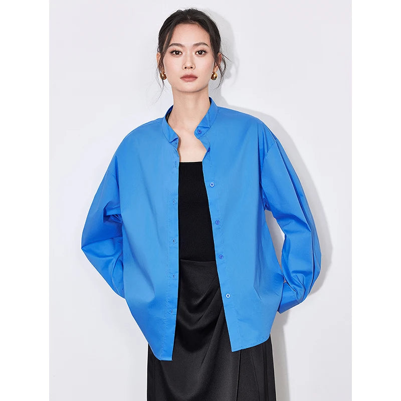 Women's Blouse Stand Collar Single Breasted Button  Shirt