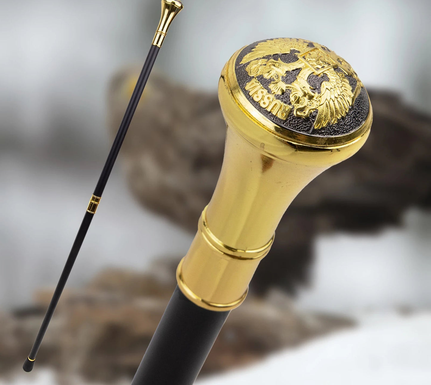 Luxury Panda Compass Walking Cane 93cm - Gold Black Decorative Gentleman's Stick