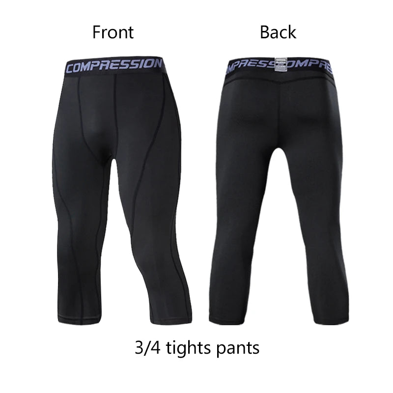 Men's Sports 3/4 Cropped Gym Running Leggings  Elastic Compressions Sweatpant Tights