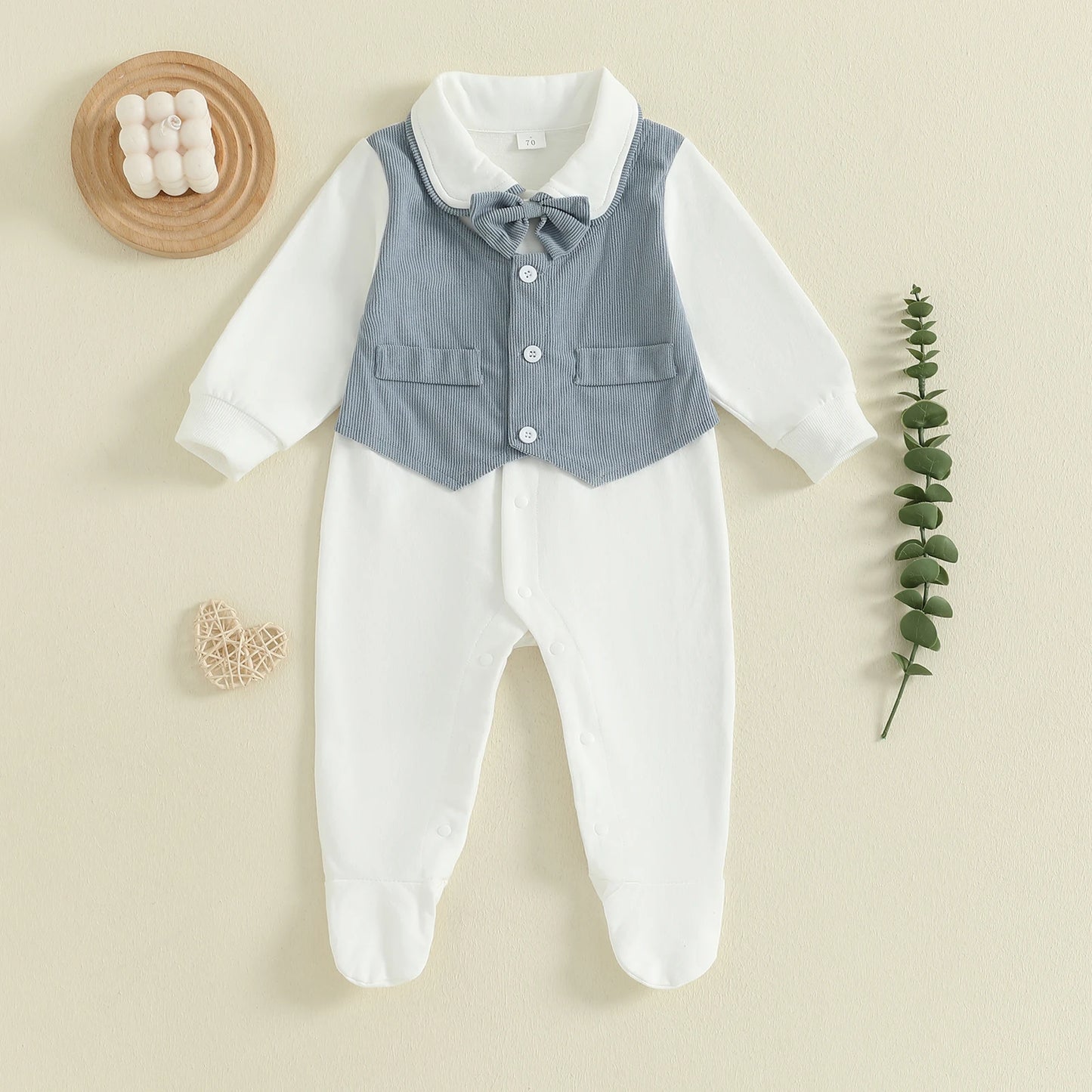 Gentleman Newborn Baby Romper - Footed Jumpsuit with Lapel