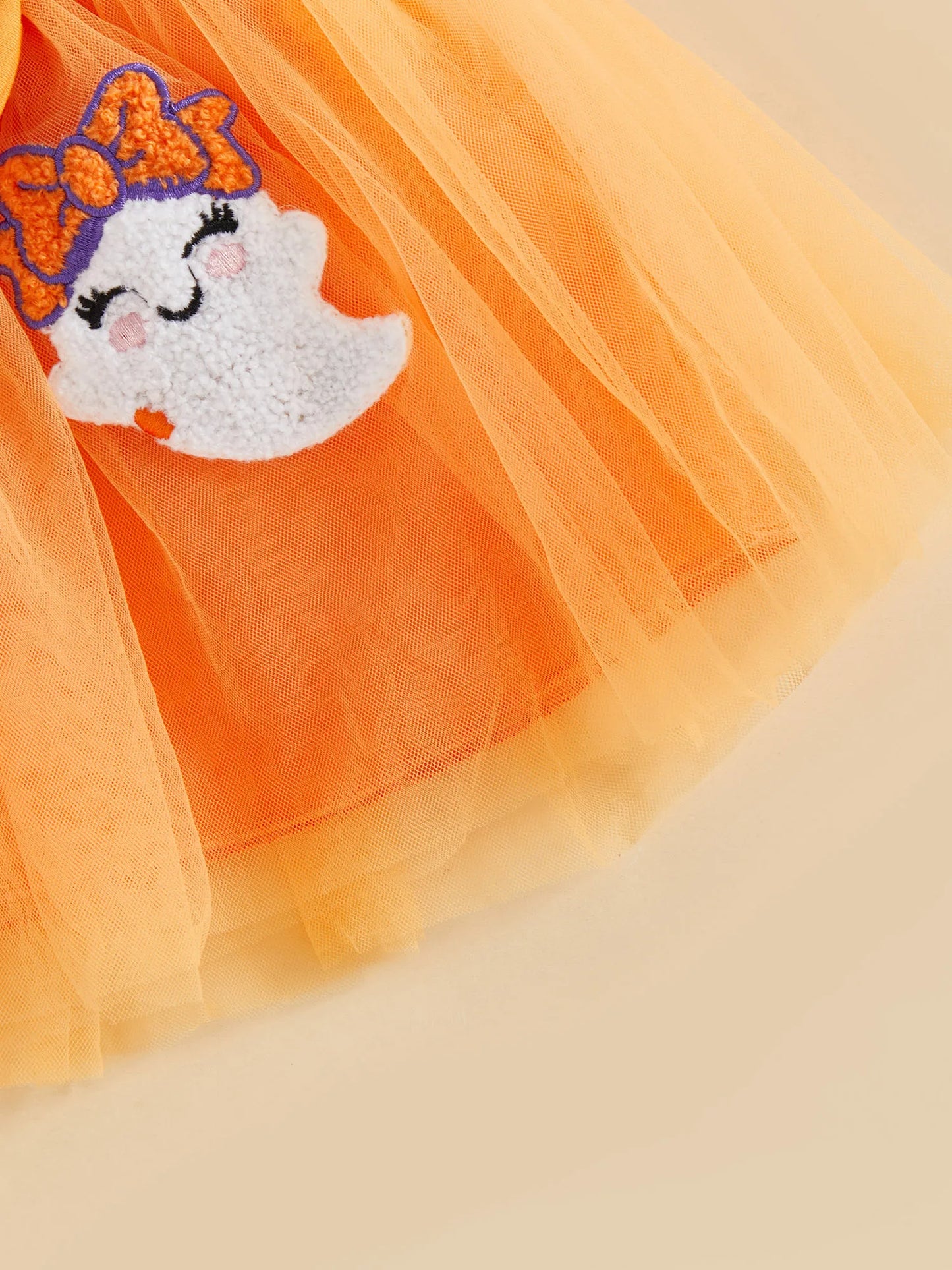 Baby Girl's Halloween Outfit Set - Cartoon Letter Sweatshirt & Ghost Tulle Skirt