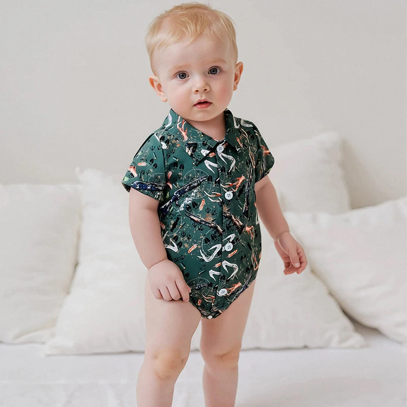 Baby Boys Gentleman Western Romper - Cartoon Print Button-up Bodysuit (0-18M)