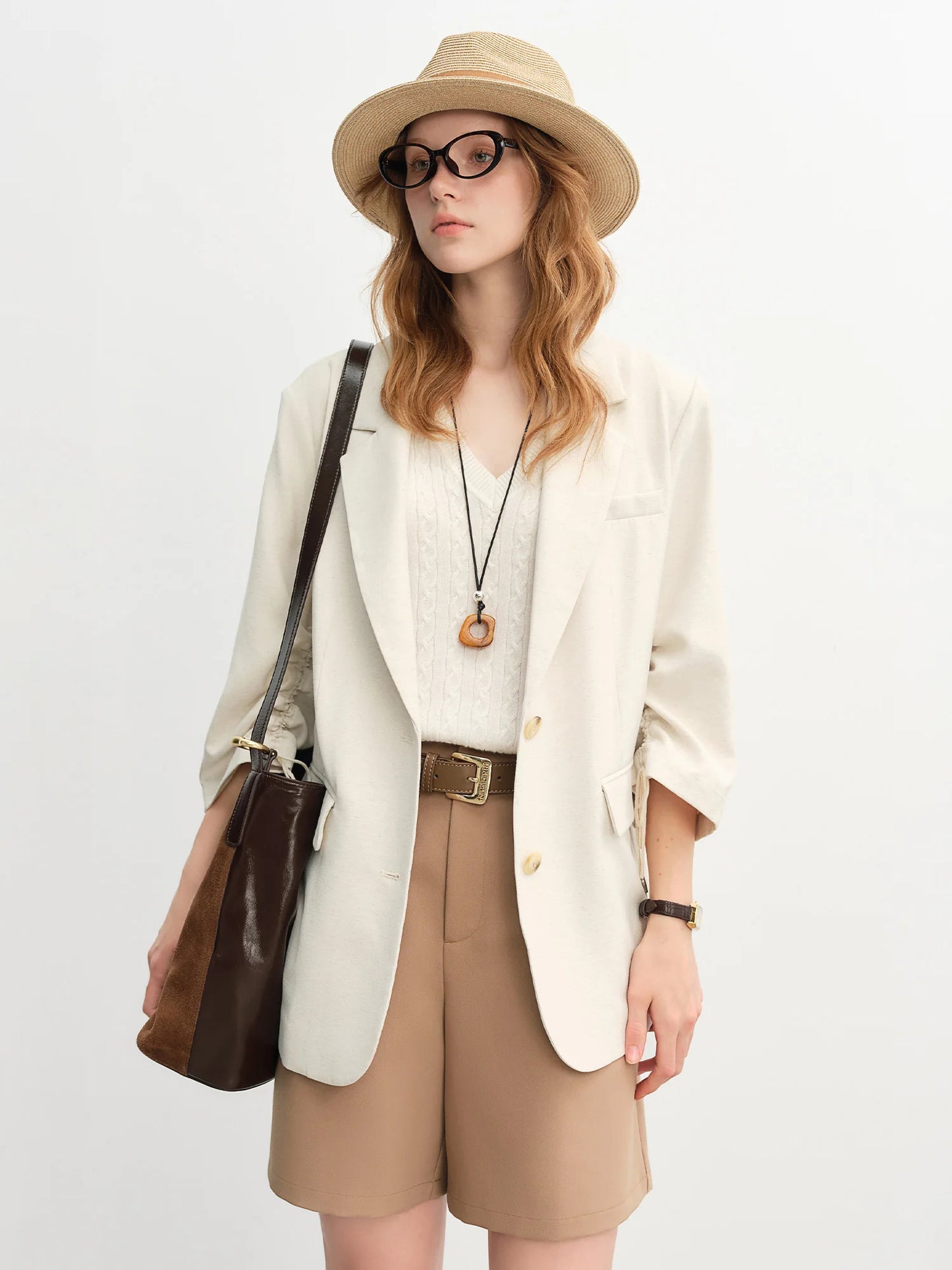 Women's Autumn Clothing Set - Long Sleeve Shirt & A-Line Skirt with V-Neck Top