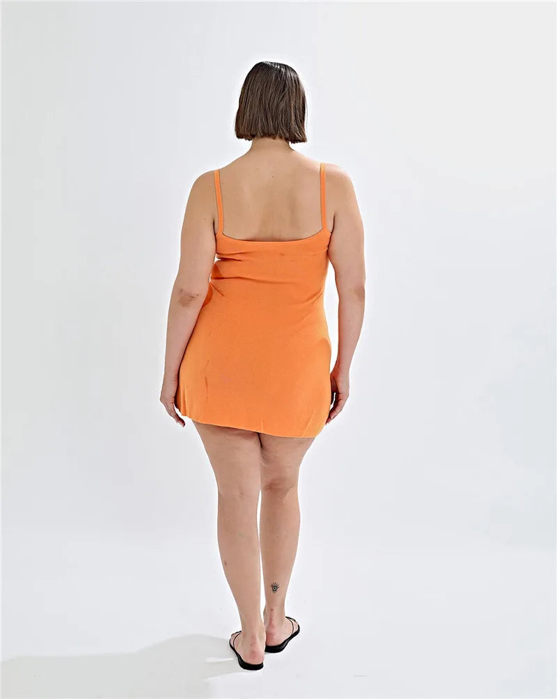 Women's Spaghetti Strap Print Knitwear Mini Robe Summer Sleeveless Backless Beach Dress