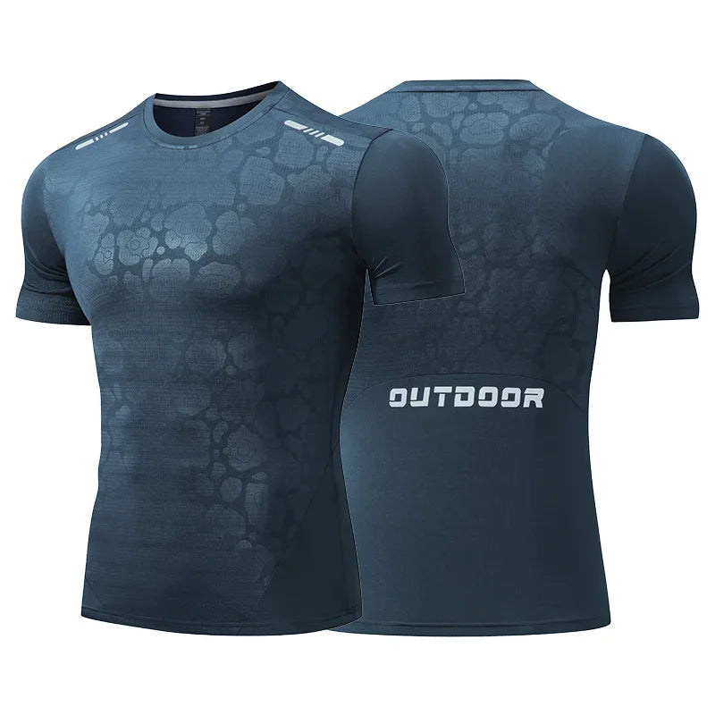 Men's Running Compression Dry Fit Short Sleeve Sport Gym Fitness Jogging Sweatshirt Athletic T-Shirt Top
