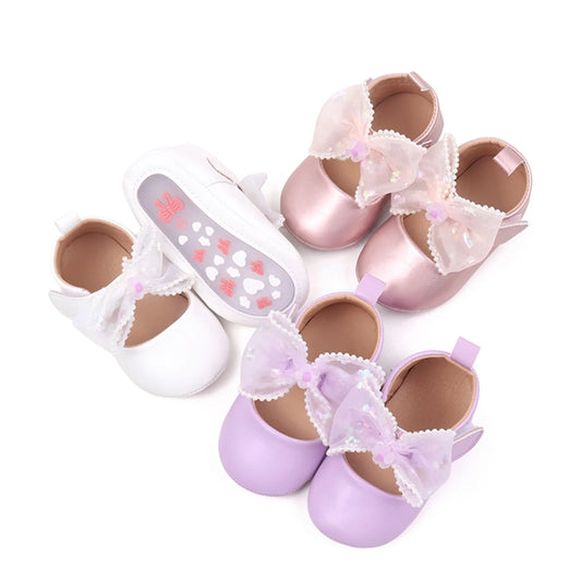 Baby Girls Mary Jane Shoes - Princess Bow Design First Walking Shoes