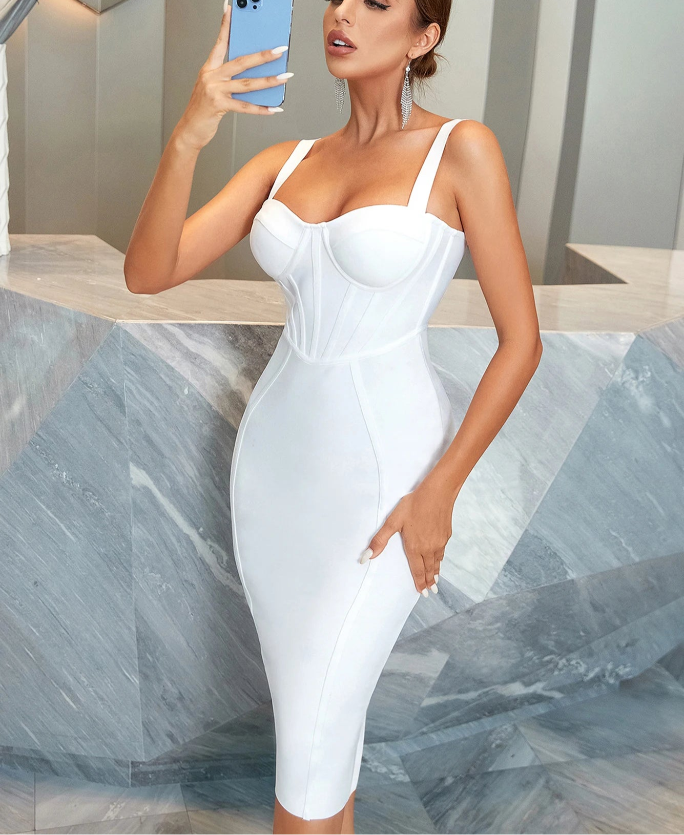 Women's Spaghetti Strap Midi Club Bandage Sleeveless Party Summer Dress