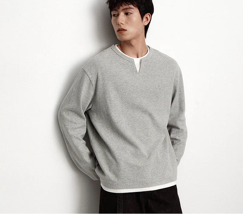 Colorblock Layered Look Waffle Texture Long Sleeve T-Shirt - Men's Loose Fit Top