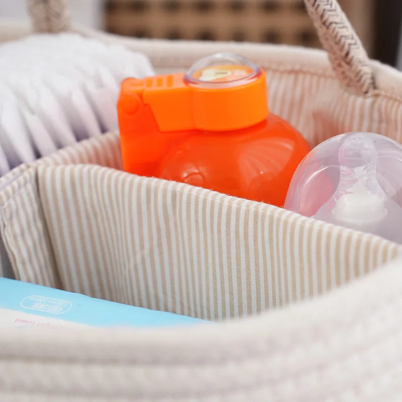 Baby Diaper Organizer Caddy - Cotton & Linen Weave Storage Bag