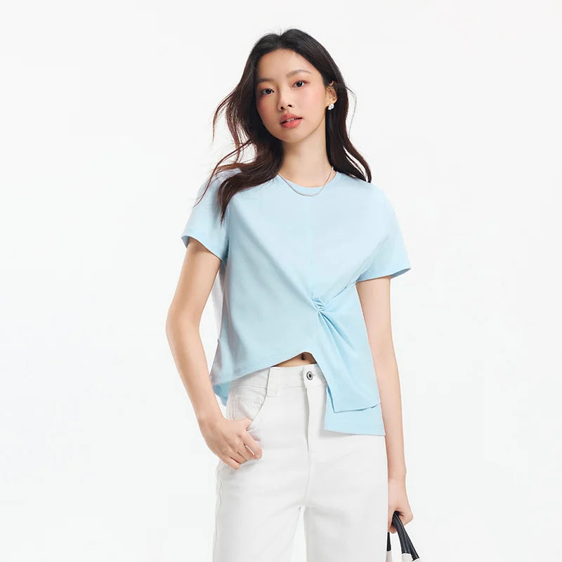 Women's Cropped Cotton T-Shirt - Split Hem Relaxed Fit Summer Top