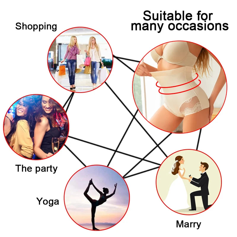 Women's Seamless Tummy Control Panties Floral Lace Underwear High Waist Butt Lifter Belly Shaping Cincher Briefs