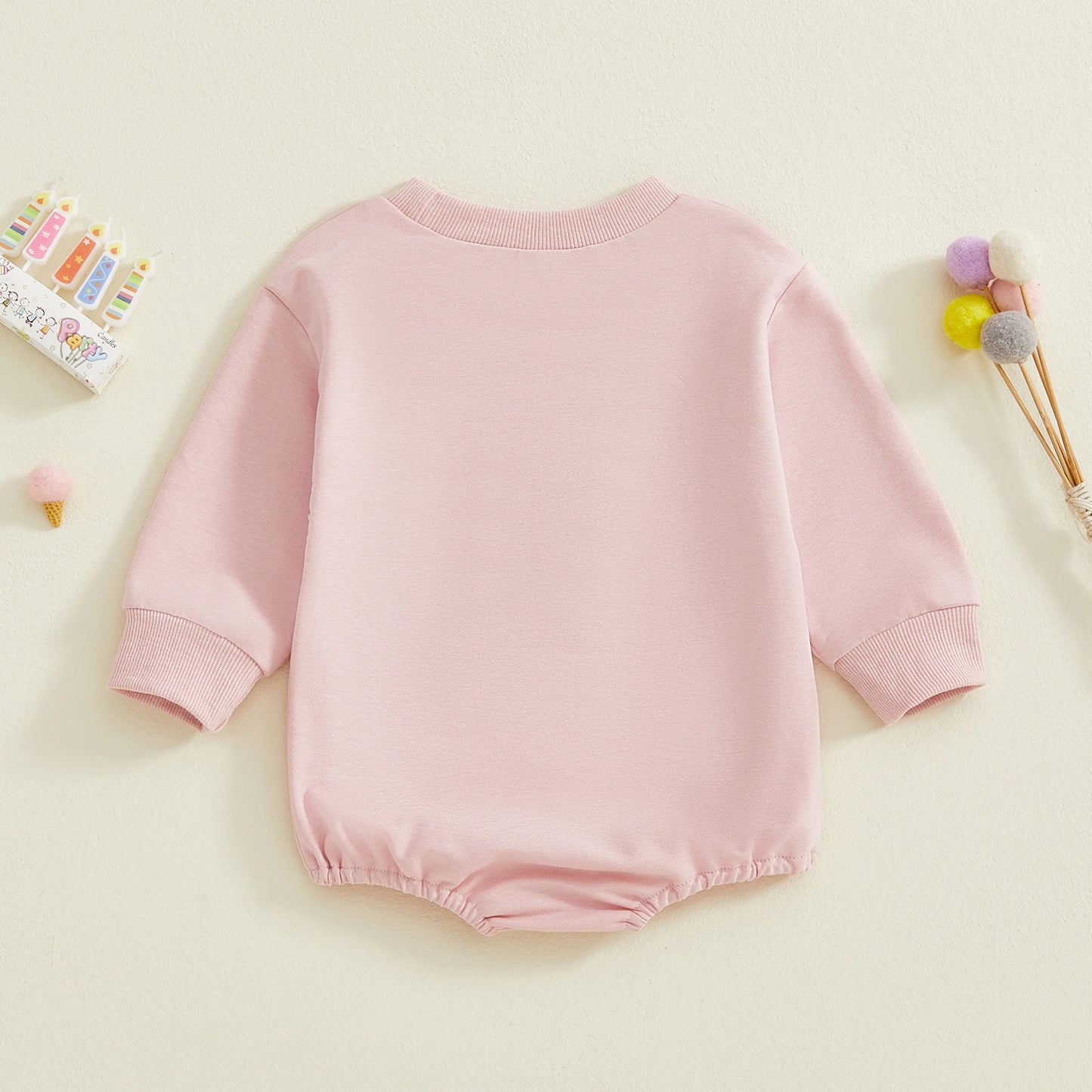 Newborn Baby Birthday Romper - Goose Letter Embroidery Long Sleeve Bubble Jumpsuit