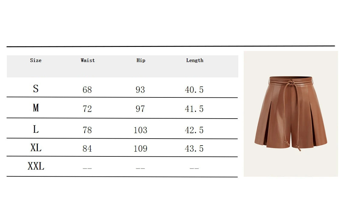Women's Pleated Faux Leather Wide Leg Shorts with Belt - Office & Casual Wear