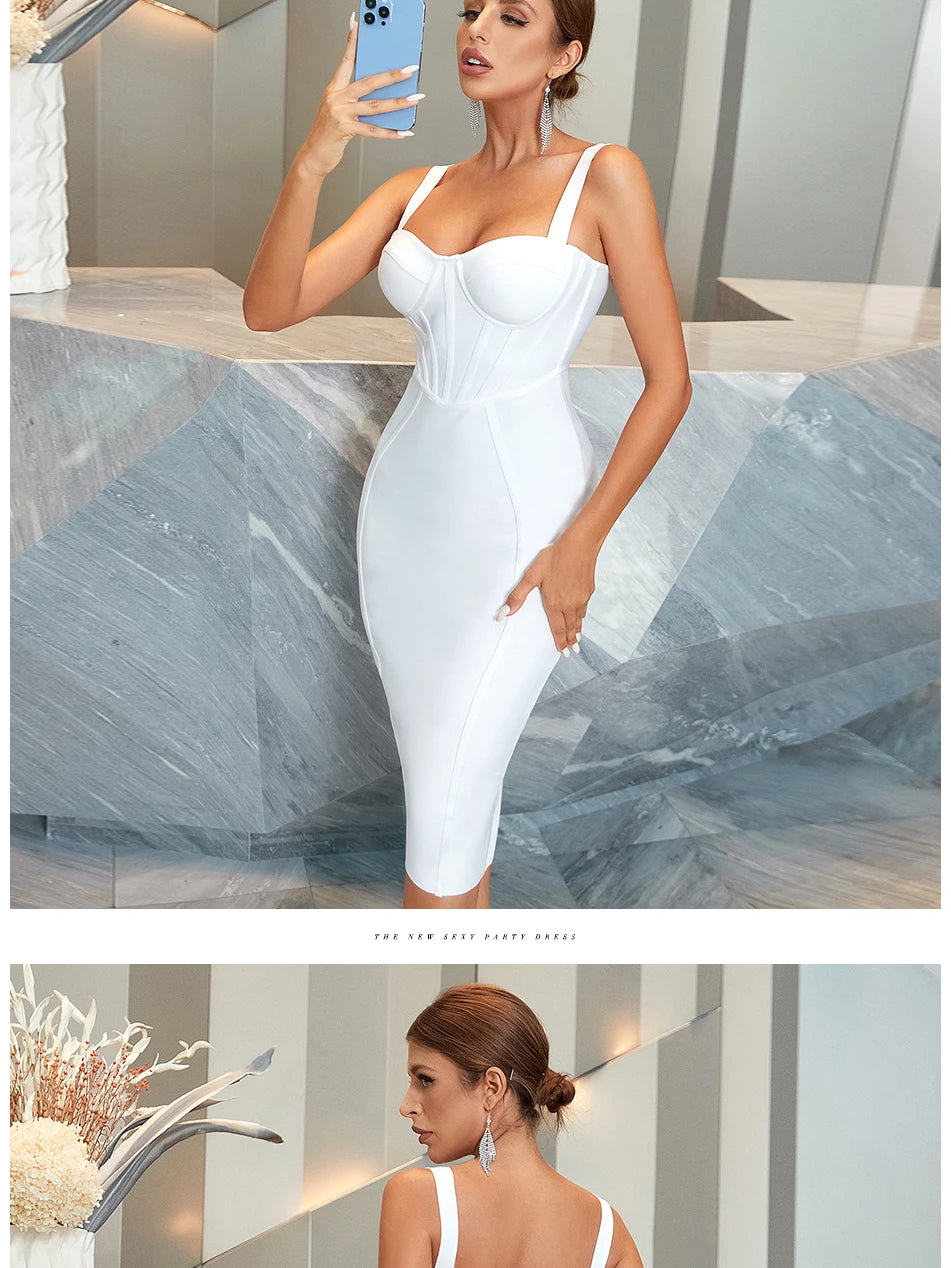 Women's Spaghetti Strap Midi Club Bandage Sleeveless Party Summer Dress