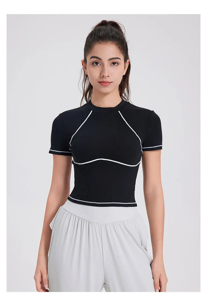 Women's Summer Short Sleeve Yoga Breathable Quick Dry Running Crop Top Slim Fit Gym Vest Sportswear Top